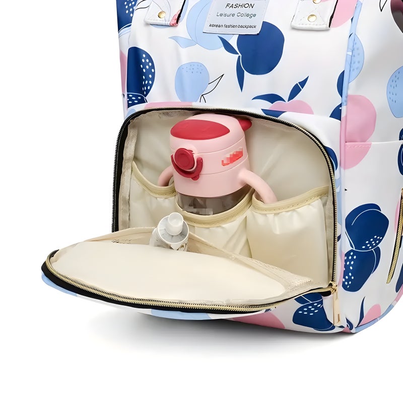 DREAM DOODLE Diaper Bag Backpack - Large Capacity, 13 Pockets, Waterproof, Floral Prints, Multi-functional Travel Nappy Bag for Baby Essentials, Stroller Straps, Insulated Bottle Holders, (White) - Image 5